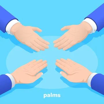 Isometric vector image on a blue background, the hand of a man in a business  Stock Illustration
