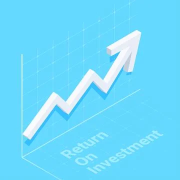 Isometric vector image on a blue background, white curved arrow tends to the  Stock Illustration