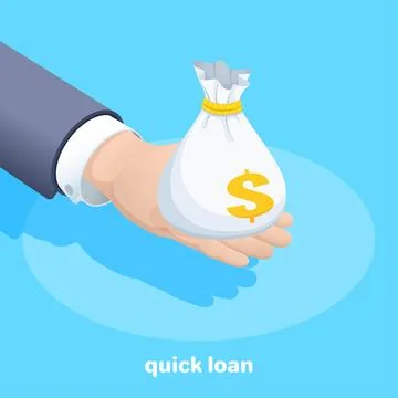 Isometric vector image on a blue background, a man in a business suit holds a Ilustração Stock