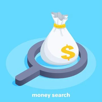 Isometric vector image on a blue background, a bag of money lies inside a mag Stock Illustration