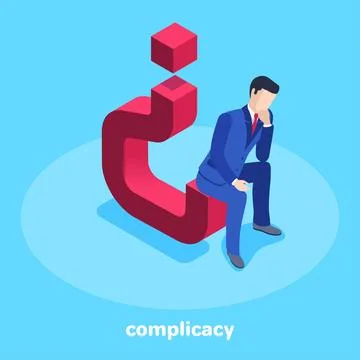 Isometric vector image on a blue background, a man in a business suit sits th 库存插图