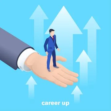 Isometric vector image on a blue background, man in a business suit stands in 库存插图