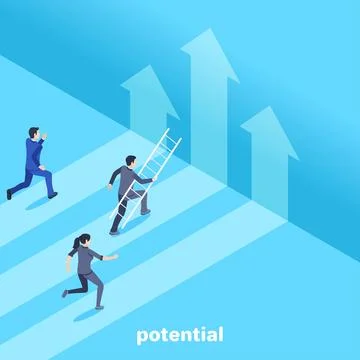 Isometric vector image on a blue background, men and a woman in a business su Stock Illustration