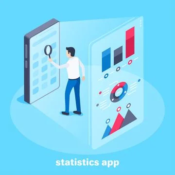 Isometric vector image on a blue background, business concept, a man looking  Stockillustratie