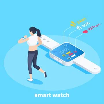 Isometric vector image on a blue background, business concept, the girl joggi Illustrazione stock
