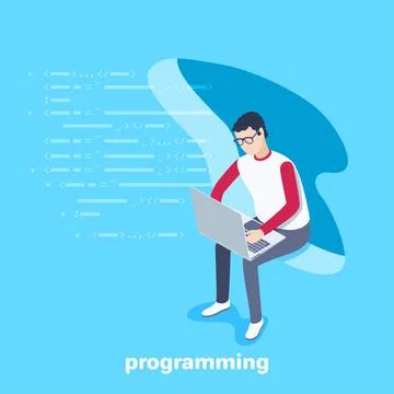 Isometric vector image on a blue background, business concept, a man in glass Illustrazione stock