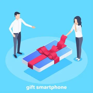 Isometric vector image on a blue background, business concept, man gives a wo Stock Illustration