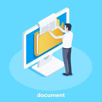 Isometric vector image on a blue background, business concept, a man pulls ou Stock Illustration