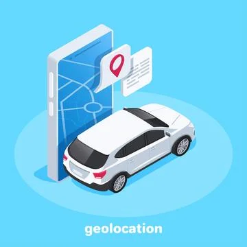 Isometric vector image on a blue background, a map of the city on a large sma Stock Illustration