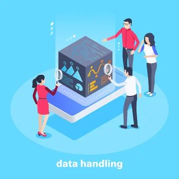 Isometric vector image on a blue background, business concept, people are stu Stock Illustration