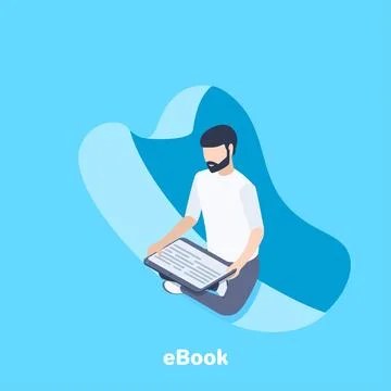 Isometric vector image on a blue background, business concept, a man sitting  Illustrazione stock