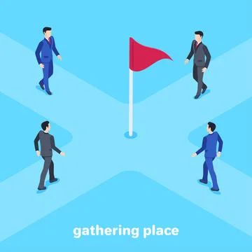 Isometric vector image on a blue background, men in business suits walking to 库存插图