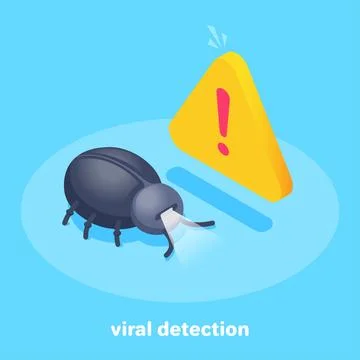 Isometric vector image on a blue background, a bug and a message about danger Stock-Illustration