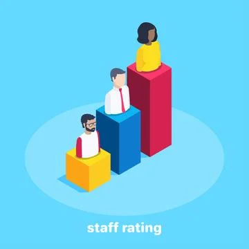 Isometric vector image on a blue background, people icons on the columns of t Stock Illustration