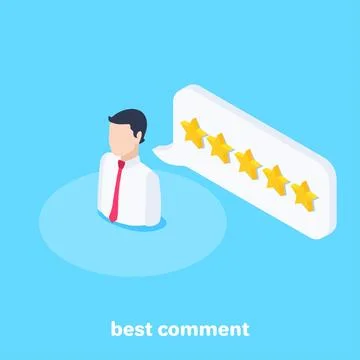 Isometric vector image on a blue background, a man icon with a red tie and a  Stock Illustration