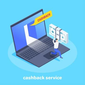 Isometric vector image on a blue background, a man with a bundle of money run Illustrazione stock