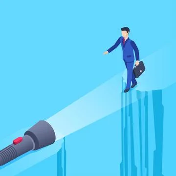 Isometric vector image on a blue background, a man in a business suit careful Stock Illustration