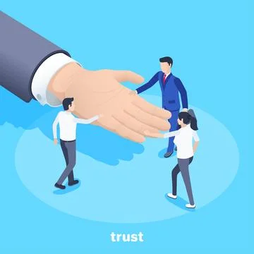 Isometric vector image on a blue background, men and women lay their palms on Stock Illustration
