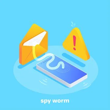 Isometric vector image on a blue background, a transparent worm climbs out of 库存插图