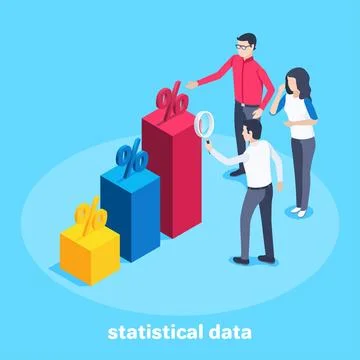 Isometric vector image on a blue background, a man and a woman are standing n イラスト素材