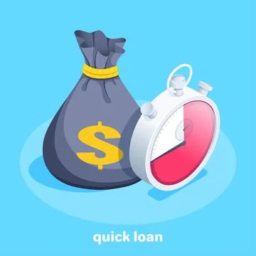 Isometric vector image on a blue background, a black bag with money and a dol Ilustração Stock
