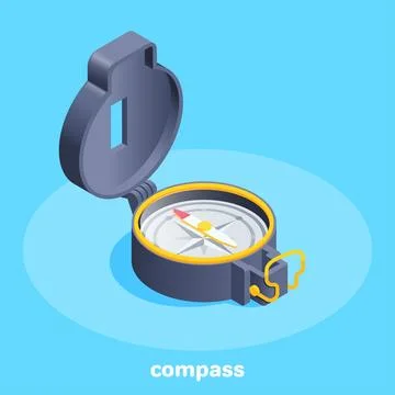 Isometric vector image on a blue background, compass icon with raised cap Stock Illustration
