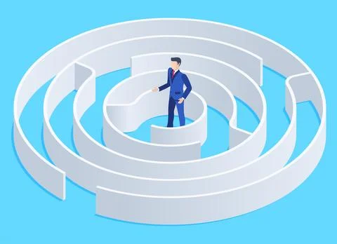 Isometric vector image on a blue background, a man in a business suit stands  Stock Illustration