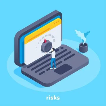 Isometric vector image on a blue background, a man twists an adjustment wheel Stock Illustration