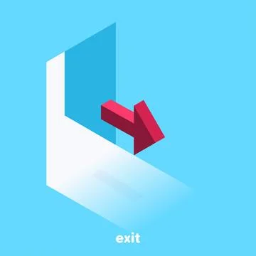 Isometric vector image on a blue background, the red arrow indicates the exit Stock Illustration
