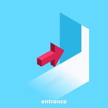 Isometric vector image on a blue background, a red arrow indicates the entran Ilustración de archivo