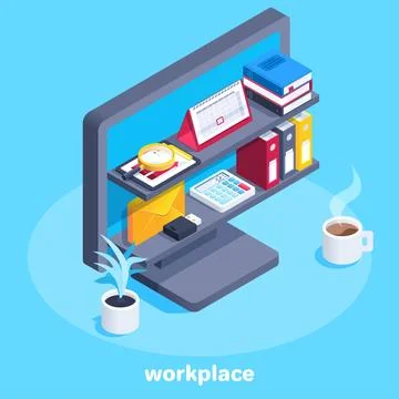 Isometric vector image on a blue background, a set of elements on business su Stockillustratie