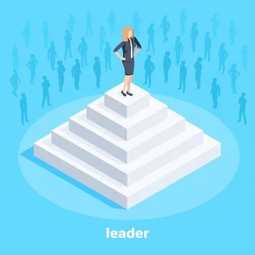 Isometric vector image on a blue background, a woman in a business suit stand Stock Illustration