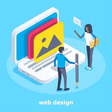 Isometric vector image on a blue background, a man and a woman are discussing 库存插图