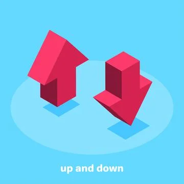 Isometric vector image on a blue background, icons in the form of red up and  Stock Illustration