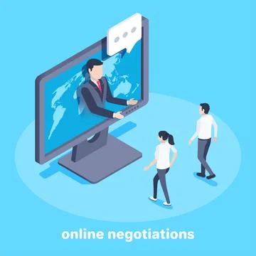 Isometric vector image on a blue background on the theme of business, a man f 스톡 일러스트