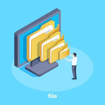 Isometric vector image on a blue background on the topic of working with docu イラスト素材
