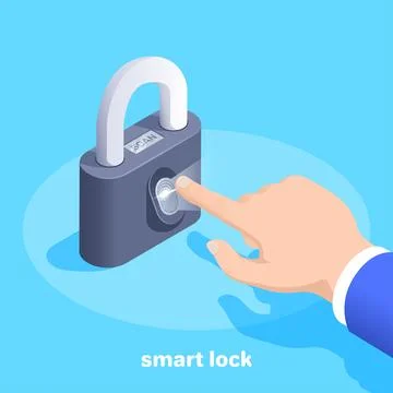 Isometric vector image on a blue background, a man in a business suit holds h 스톡 일러스트