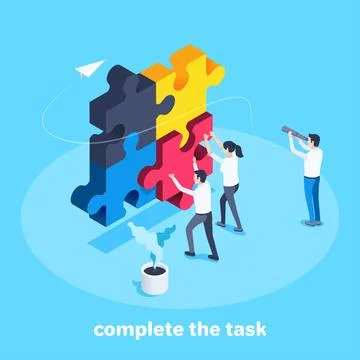 Isometric vector image on a blue background, a man and a woman put together a 스톡 일러스트