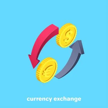 Isometric vector image on a blue background, icon in the form of two arrows a 库存插图