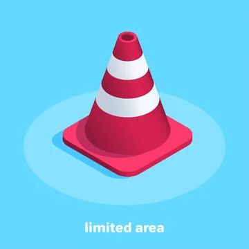 Isometric vector image on a blue background, traffic cone icon, limited area Stock Illustration