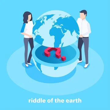 Isometric vector image on a blue background, a man and a woman are holding a  Stock Illustration