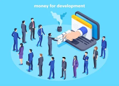 Isometric vector image on a blue background, men and women in business suits  Stock Illustration