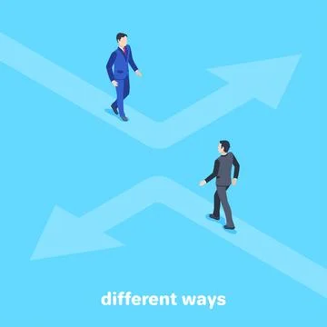 Isometric vector image on a blue background, men in business suits walk along 库存插图