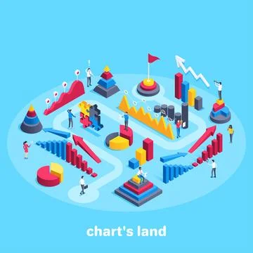 Isometric vector image on a blue background, a chart set of different configu Stock Illustration