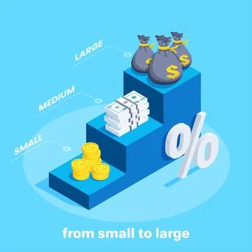 Isometric vector image on a blue background, money in the form of coins and b イラスト素材