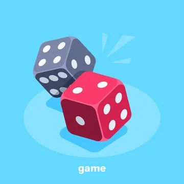 Isometric vector image on a blue background, red and black dice, gambling and Stock Illustration