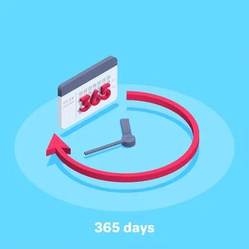 Isometric vector image on a blue background, a red arrow running in a circle  Stock Illustration