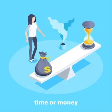 Isometric vector image on a blue background, a woman stands next to the scale Stock Illustration