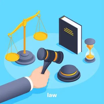 Isometric vector image on a blue background, male hand with a wooden hammer n Stock Illustration