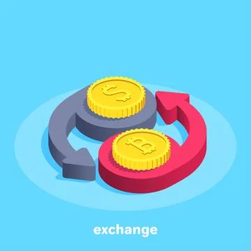 Isometric vector image on a blue background, icon in the form of two arrows a 库存插图